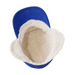 Blue hat with white fleece lining on a white background