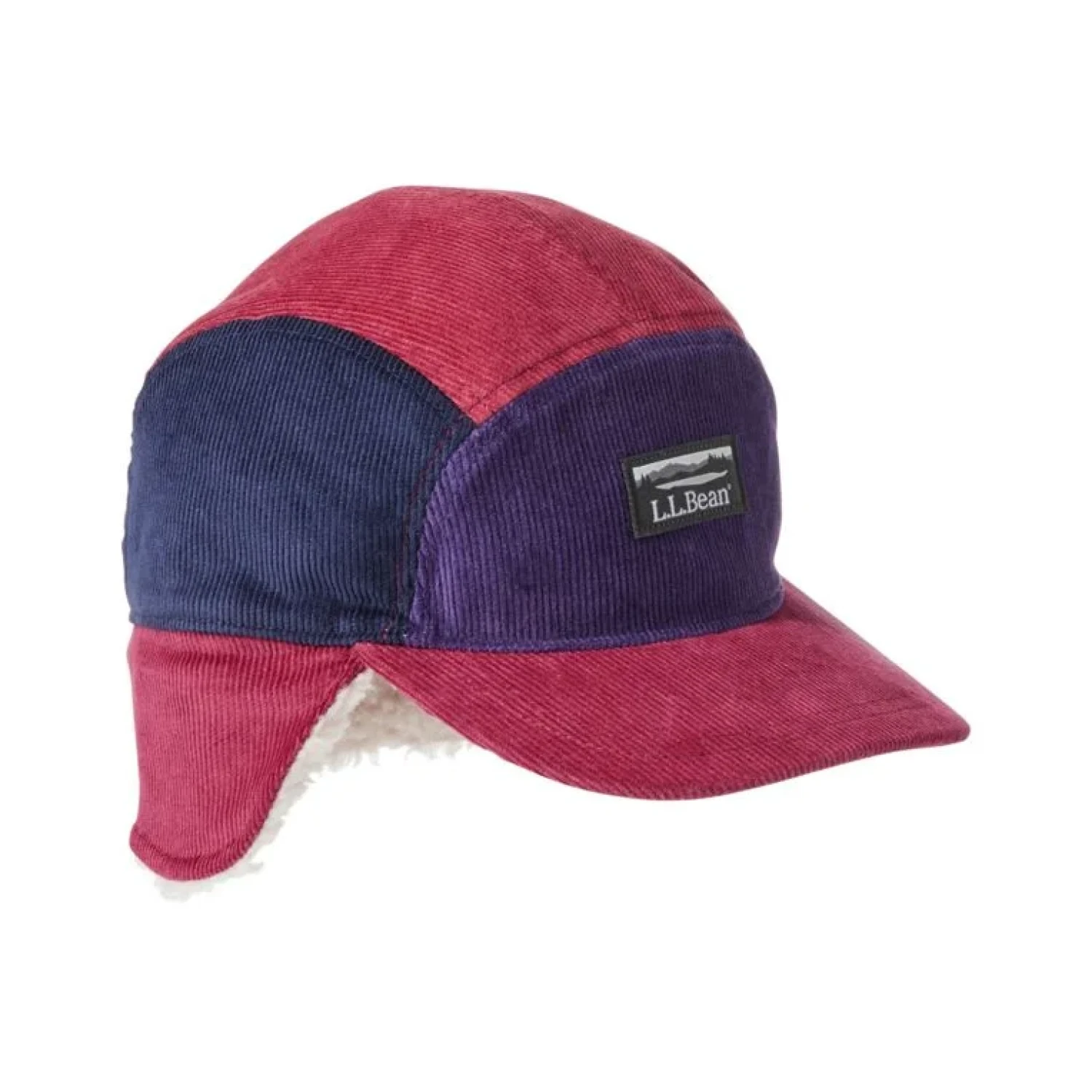 Two-tone red and blue cap with L.L.Bean logo on a white background