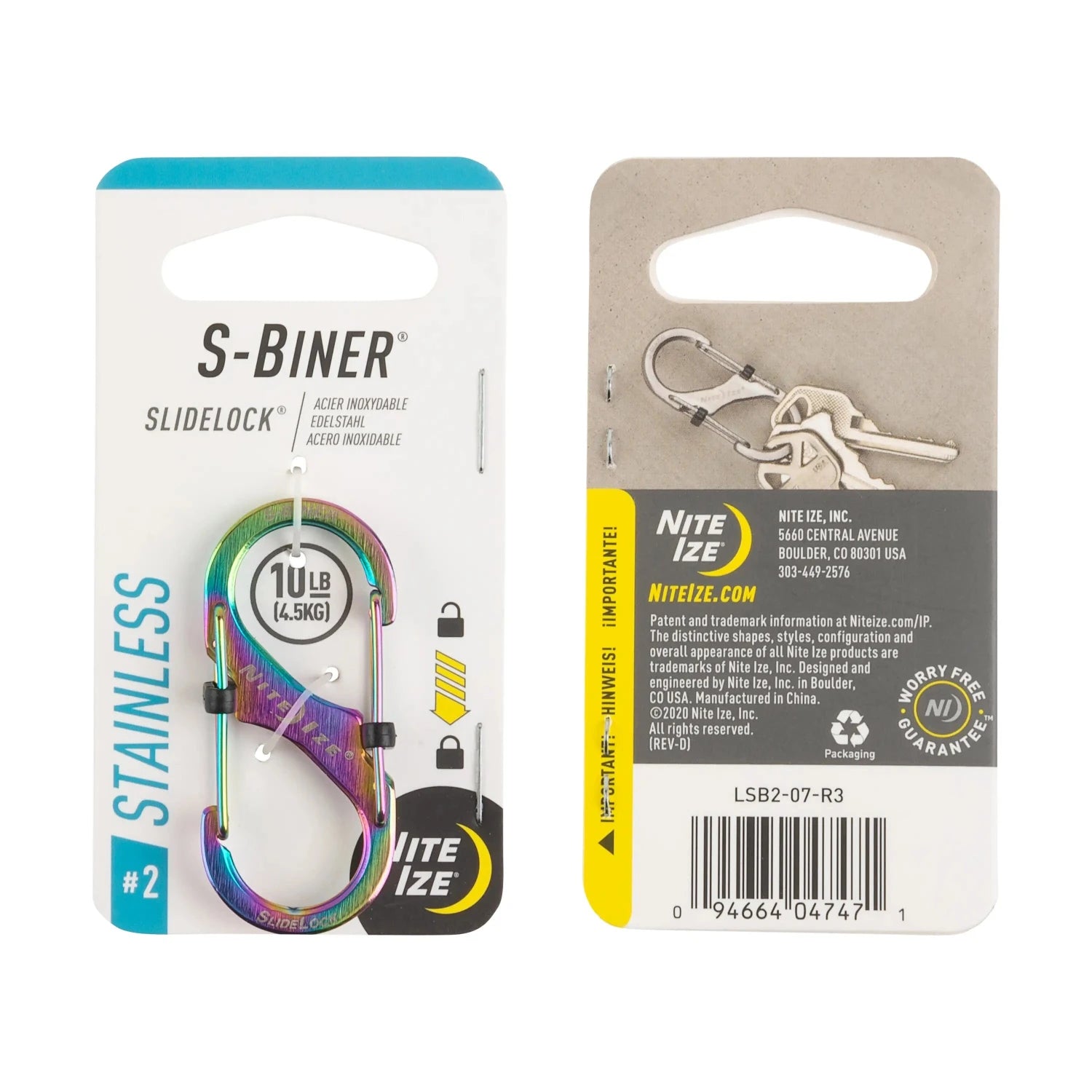 Nite Ize S-Biner® SlideLock® Stainless Steel #2 in spectrum on packaging