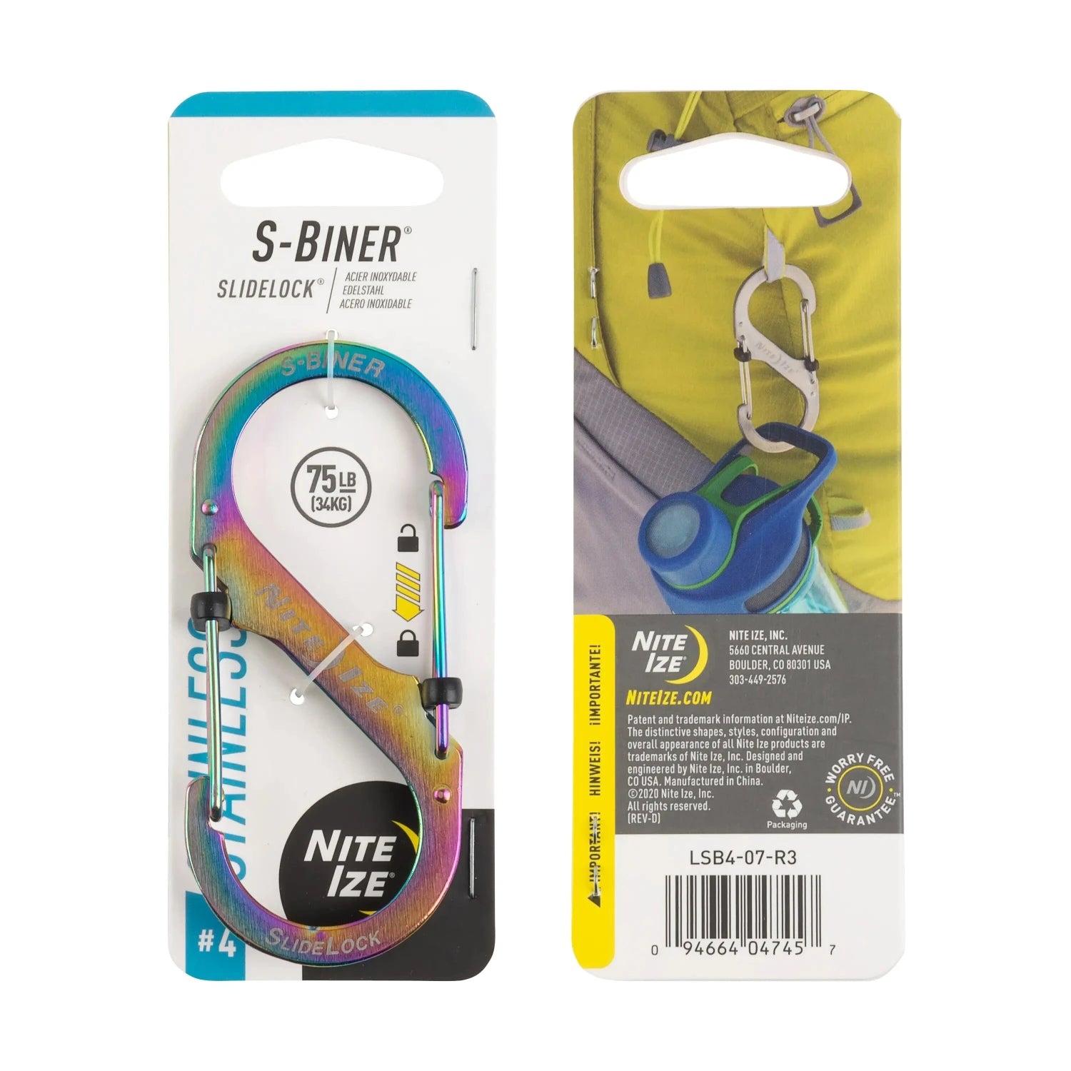 Nite Ize S-Biner® SlideLock® Stainless Steel #4 in spectrum on packaging