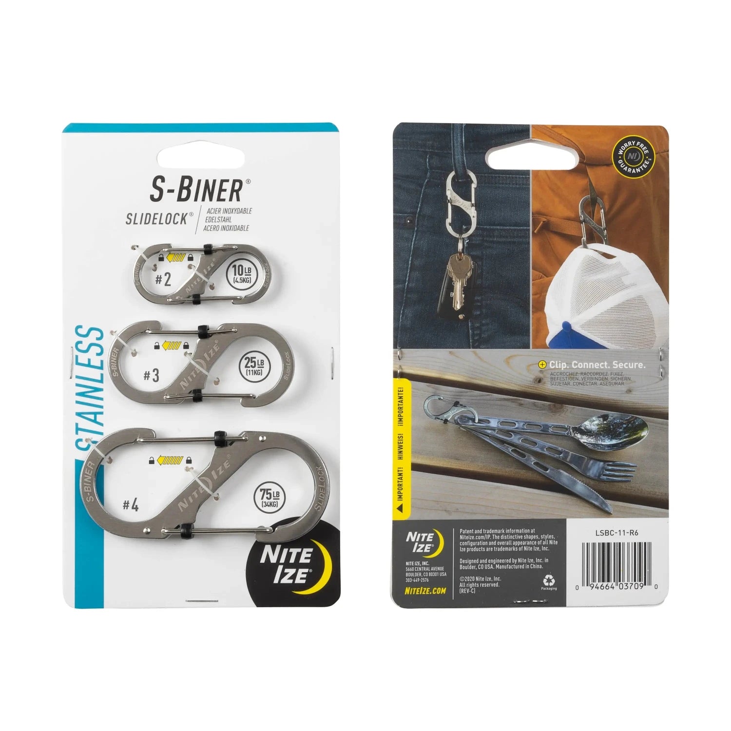 Nite Ize S-Biner® SlideLock® Stainless Steel 3 Packin stainless steel, on packaging