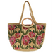 Joy Susan Nell Wood Handle Jute Tote in multi poppy front view