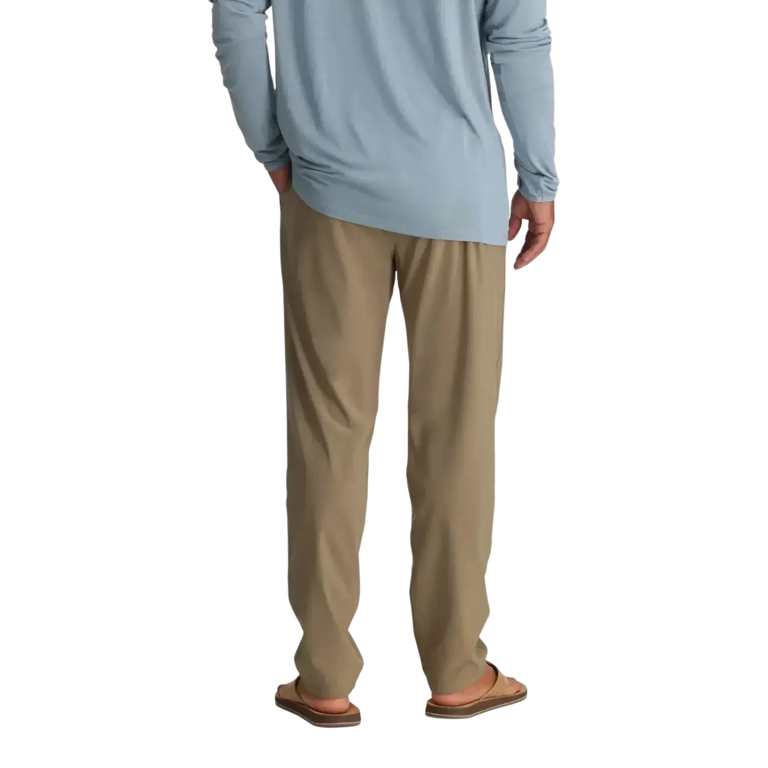 Free Fly Men's Breeze Pant in dark khaki, on model back view