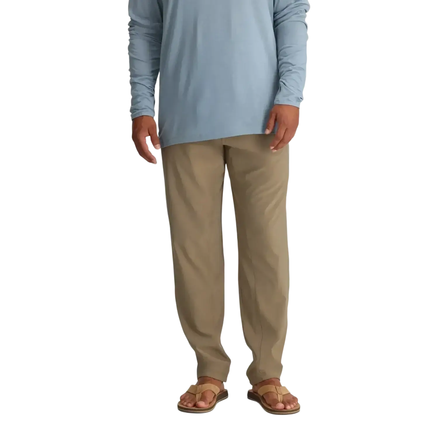 Free Fly Men's Breeze Pant in dark khaki, on model front view