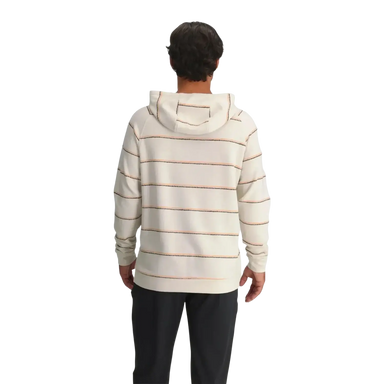 Free Fly Men's Bamboo Lightweight Fleece Hoodie in double dash stripe birch, on model back view