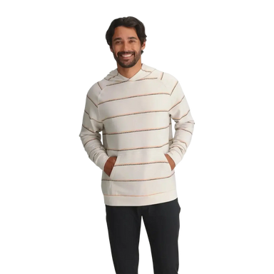 Free Fly Men's Bamboo Lightweight Fleece Hoodie in double dash stripe birch, on model front view