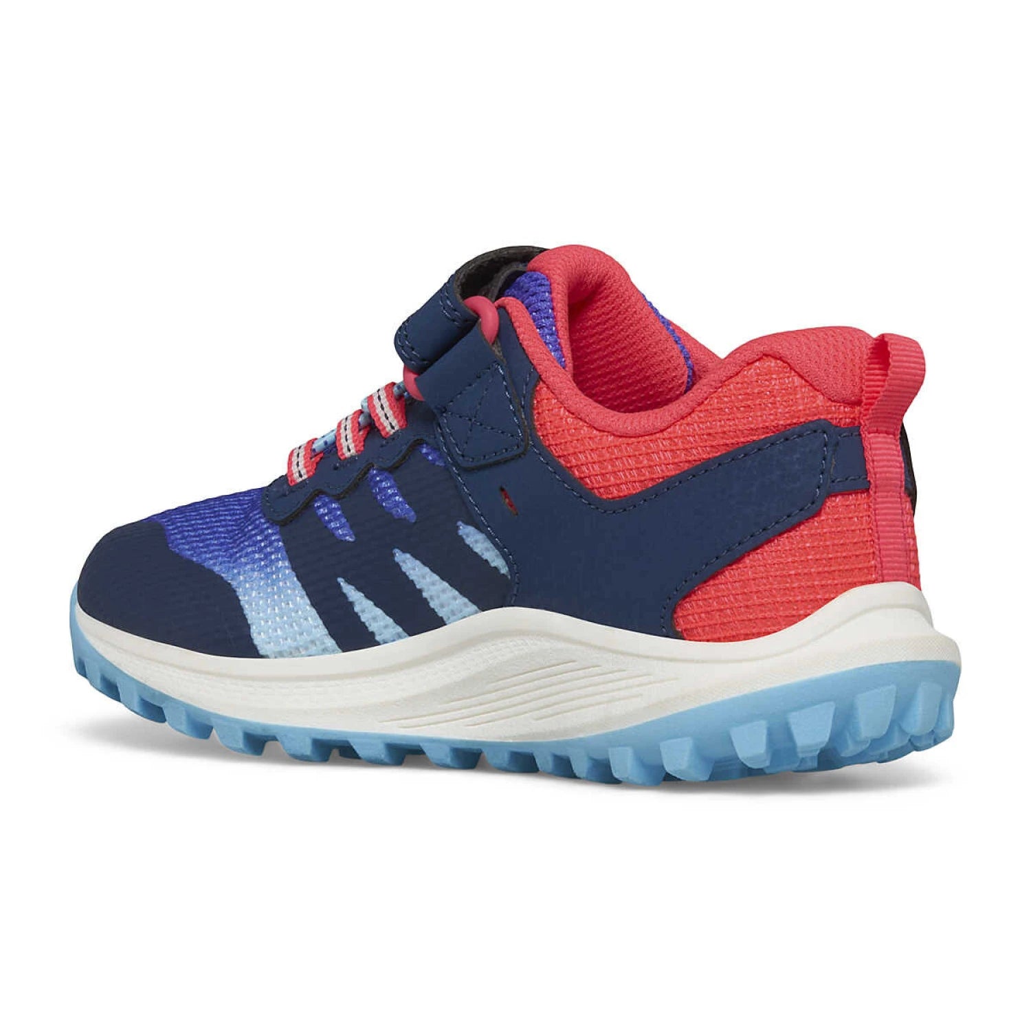 Merrell Kid's Nova 3 Sneaker in navy/blue/fuchsia, back side view