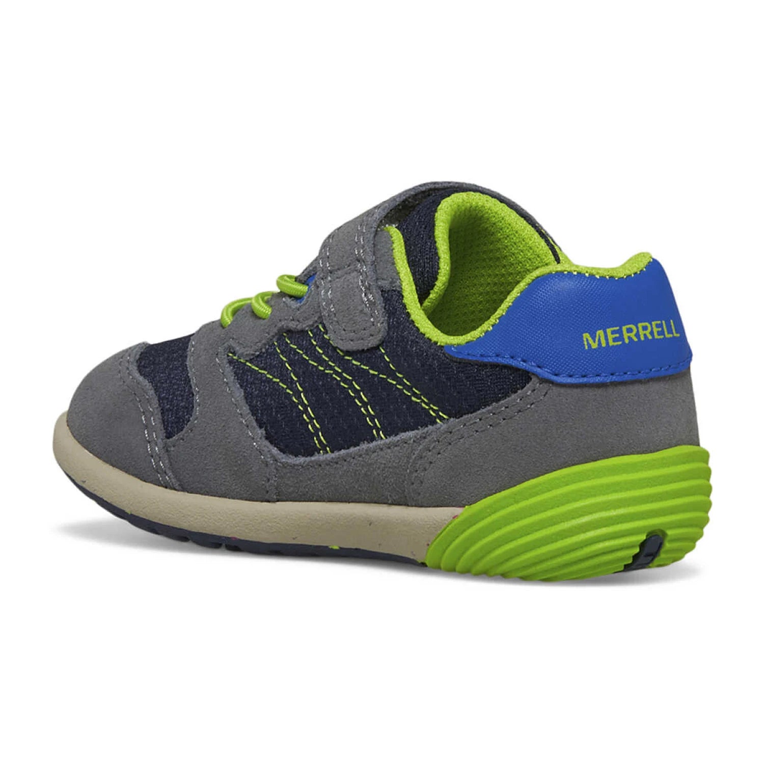 Merrell Toddler's Bare Steps® Sneaker in green/navy back side view