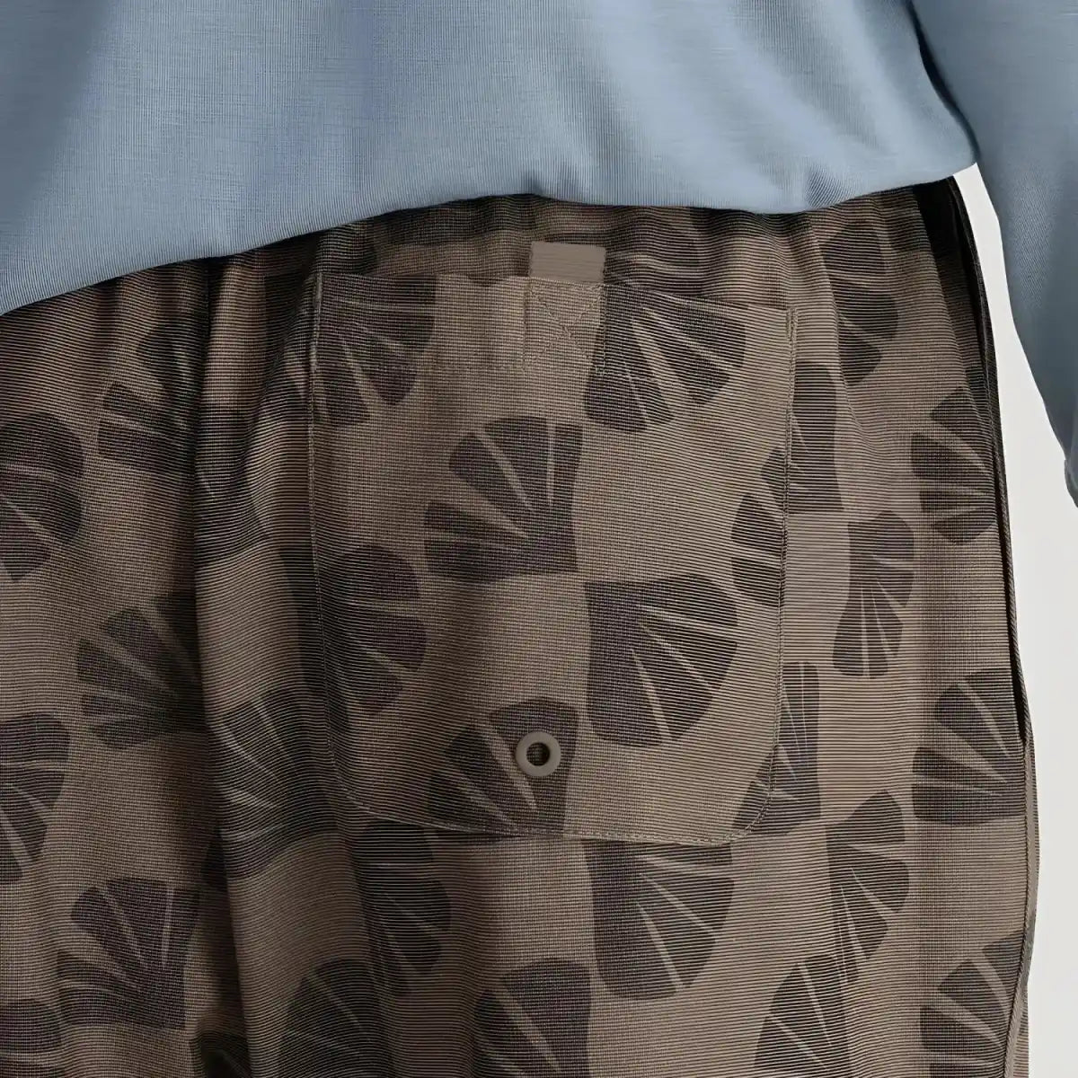Free Fly Men's Reverb Short in scallop print, on model back pocket detail