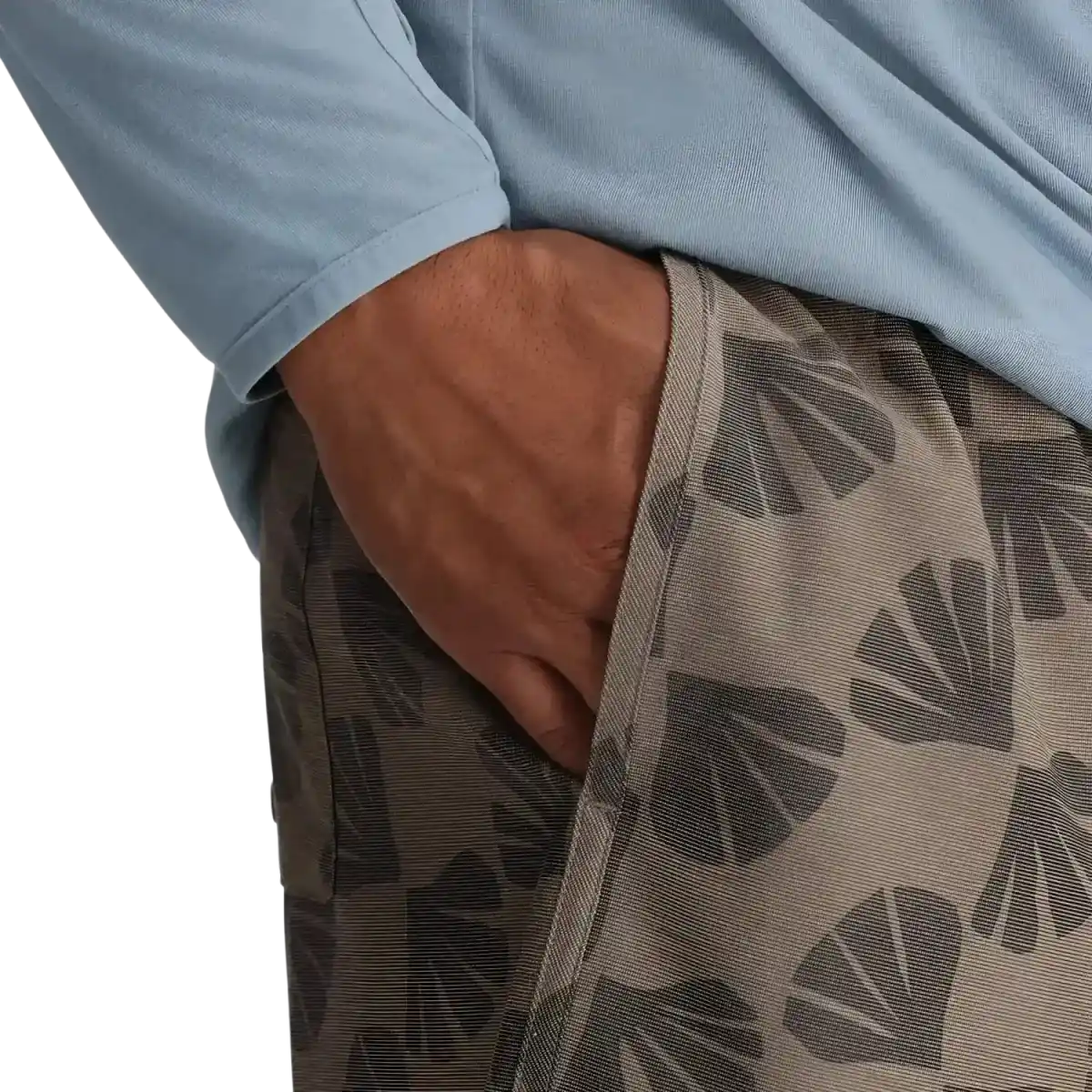 Free Fly Men's Reverb Short in scallop print, on model pocket detail