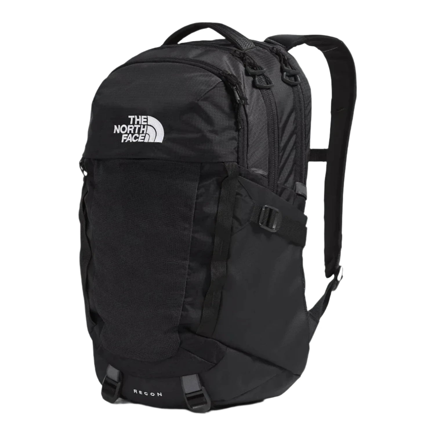 The North Face Recon Backpack in tnf black & tnf black, front side view