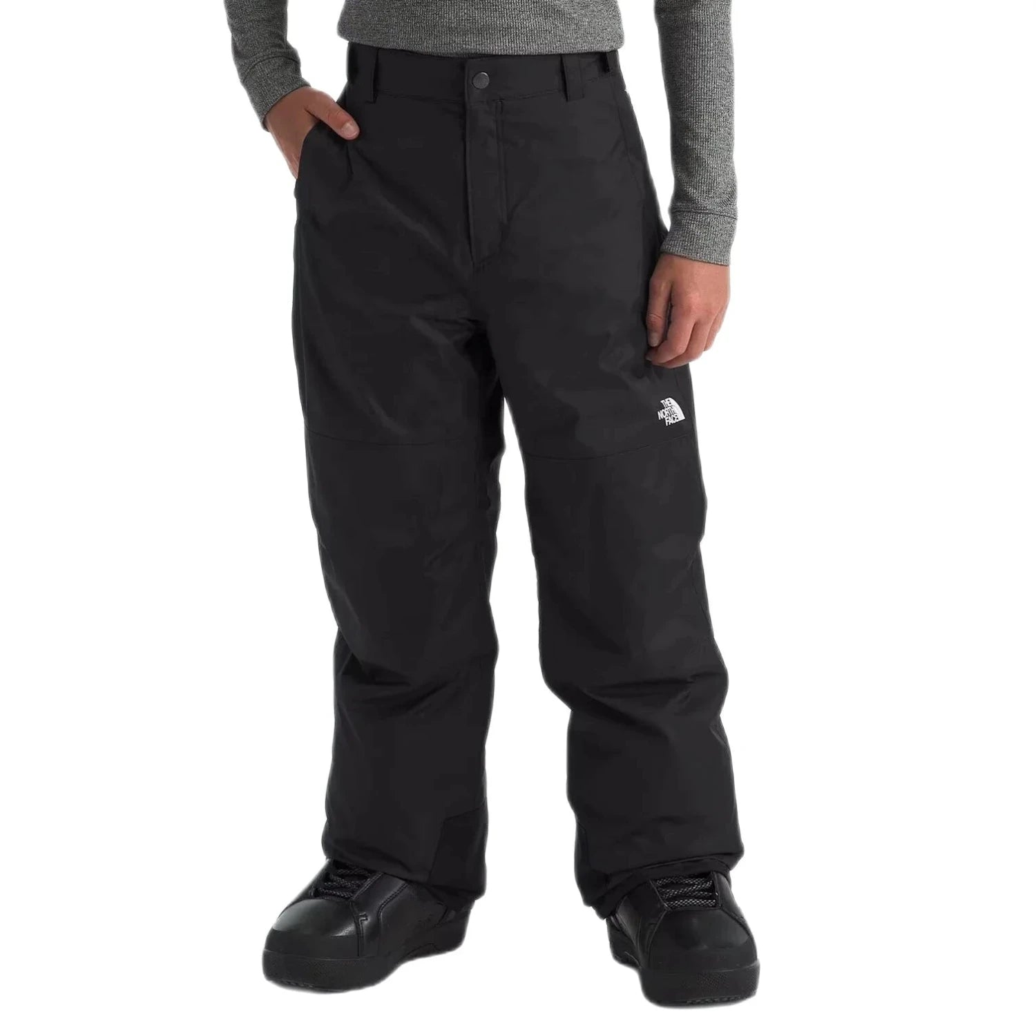 The North Face Boy’s Freedom Insulated Snow Pants in black, on model front