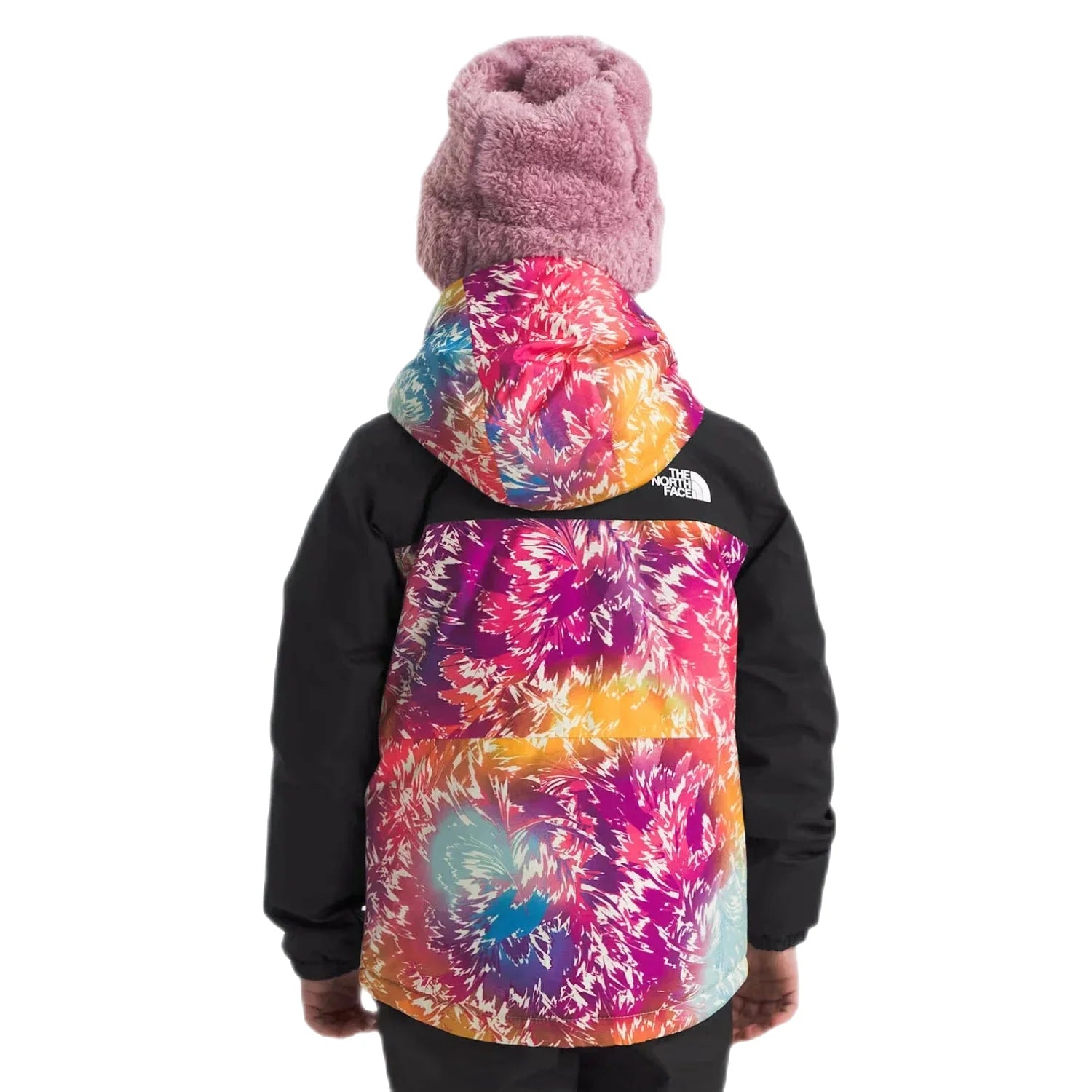 The North Face Kid’s Freedom Insulated Jacket in radiant poppy wind print, on model back