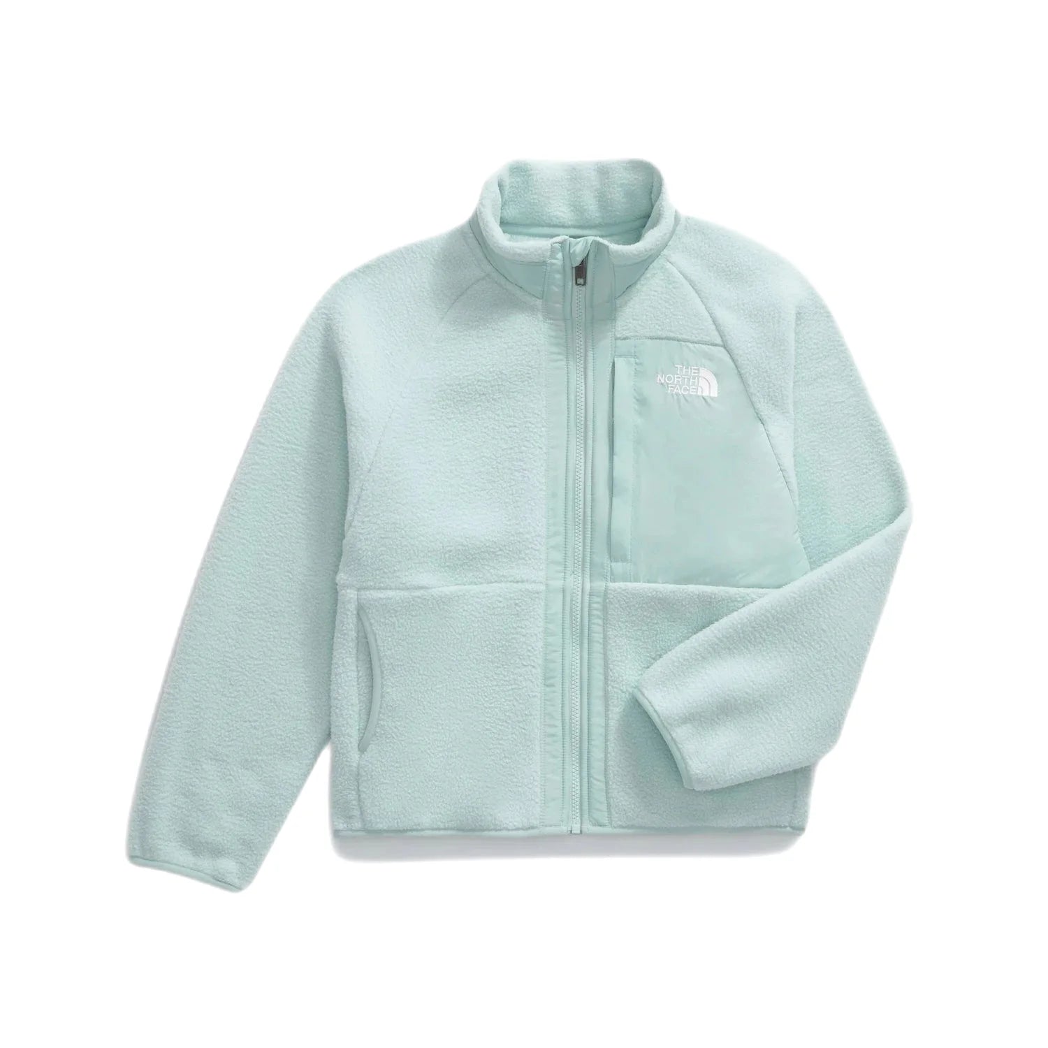 The North Face Girls’ Yumiori Full-Zip Jacket in muted pine, flat front view