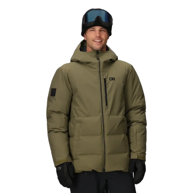 Outdoor Research Men's Snowcrew Down Jacket, front view on model