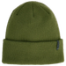 Green beanie with a brand logo on a white background