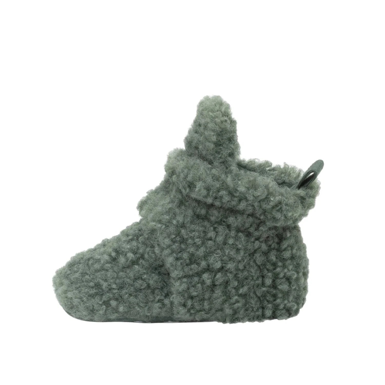 Robeez Baby Sherpa Snap Booties in olive, inside view