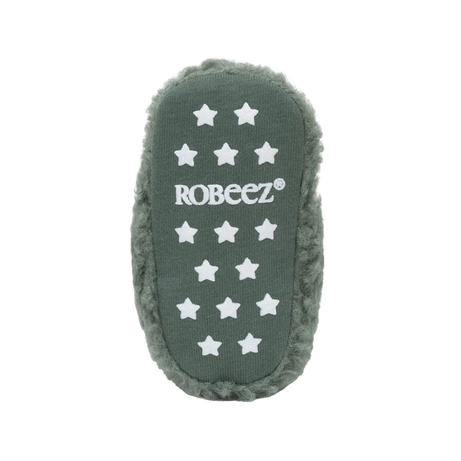 Robeez Baby Sherpa Snap Booties in olive, sole view