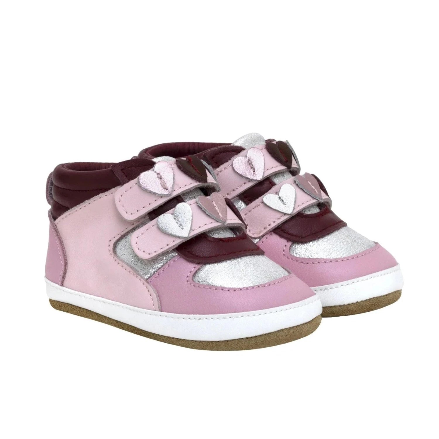 Robeez Baby All Heart First Kicks in pink, pair side view