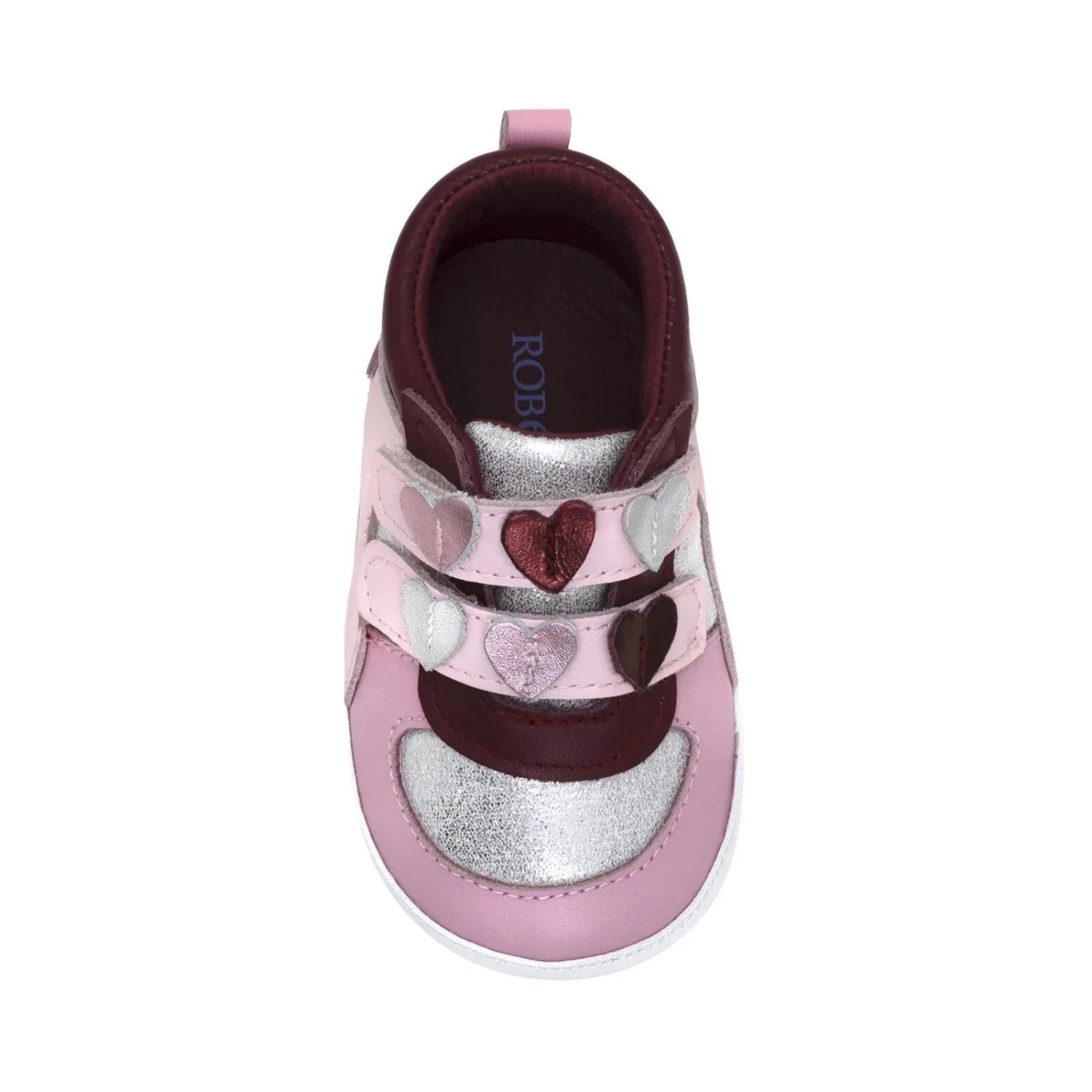 Robeez Baby All Heart First Kicks in pink, top view