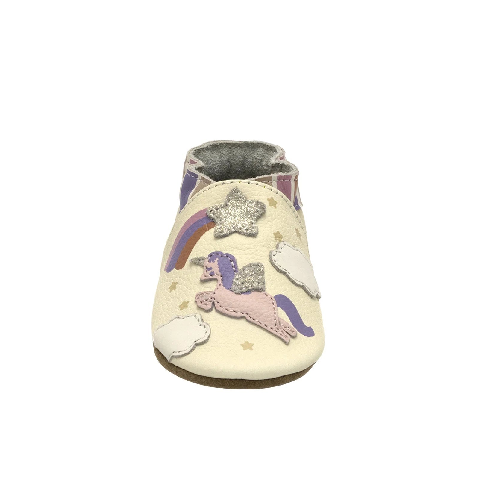 Robeez Baby Born to Shine Soft Soles in ivory, front view
