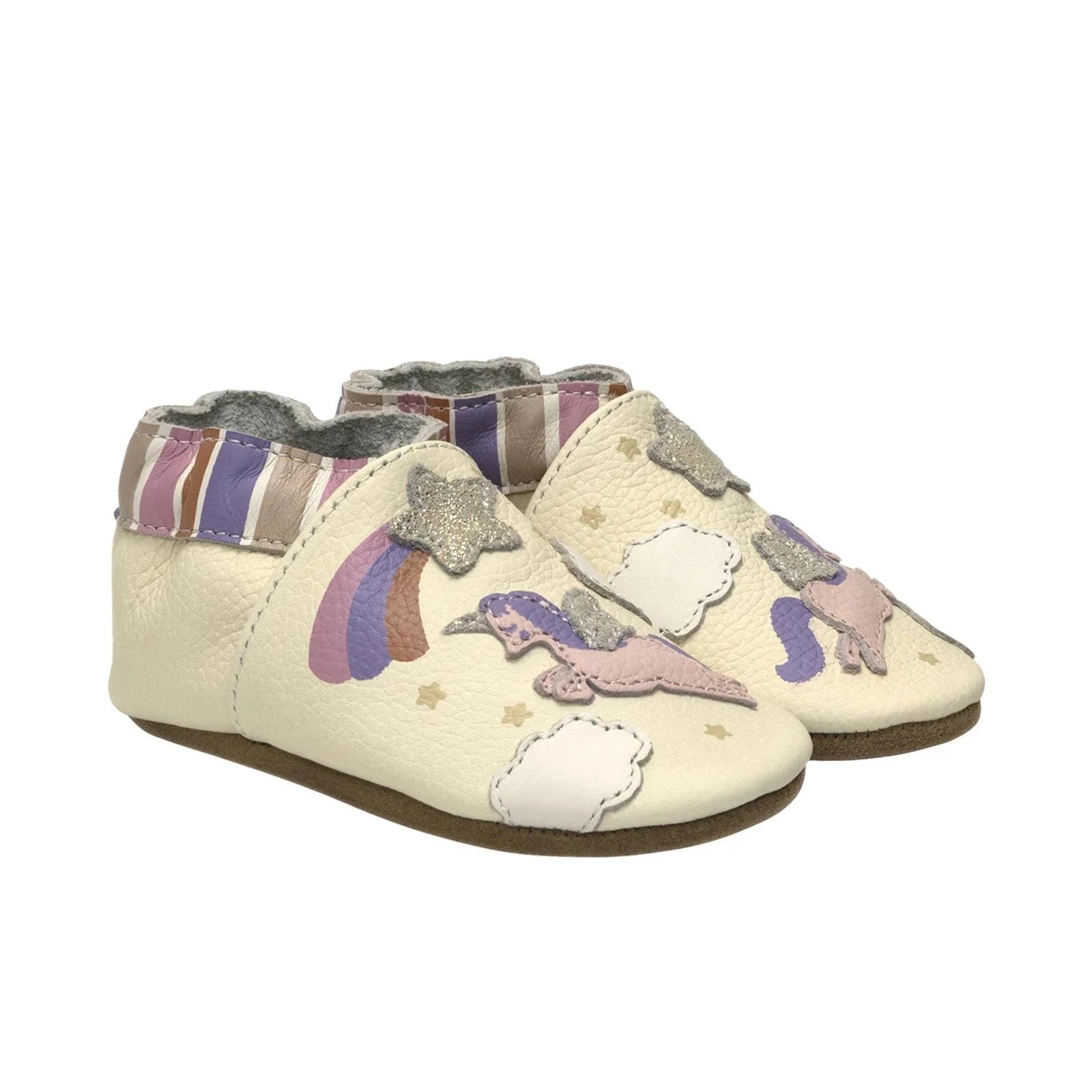 Robeez Baby Born to Shine Soft Soles in ivory, side view