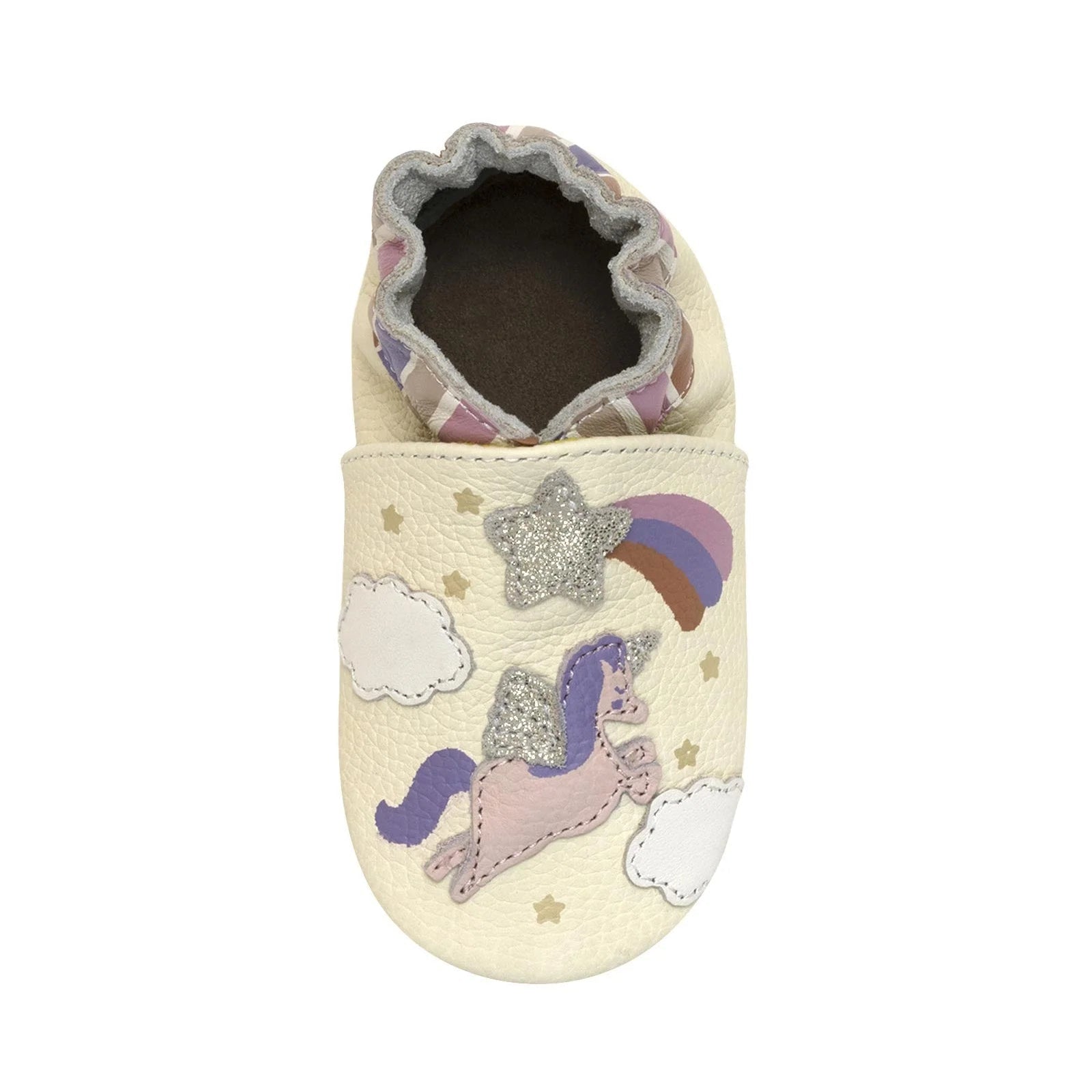 Robeez Baby Born to Shine Soft Soles in ivory, top view