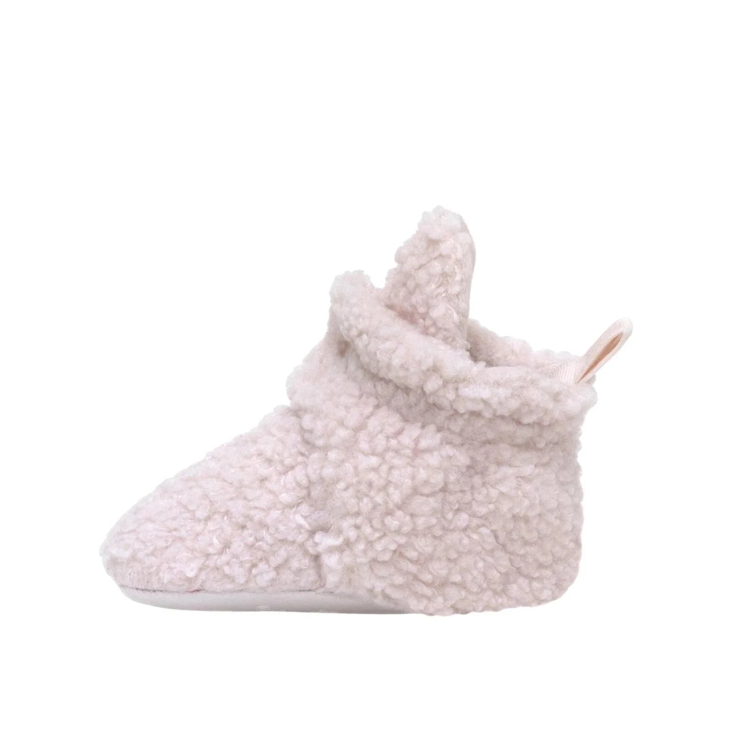 Robeez Baby Sherpa Snap Booties in pastel pink, inside view