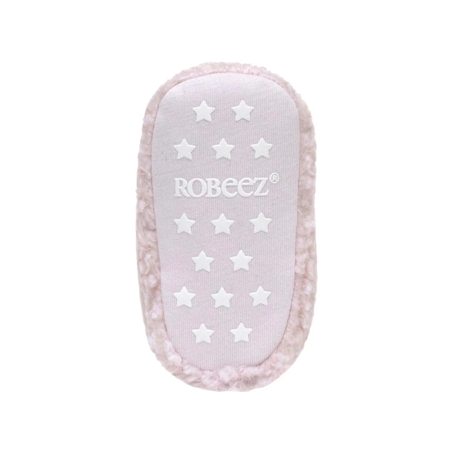 Robeez Baby Sherpa Snap Booties in pastel pink, sole view