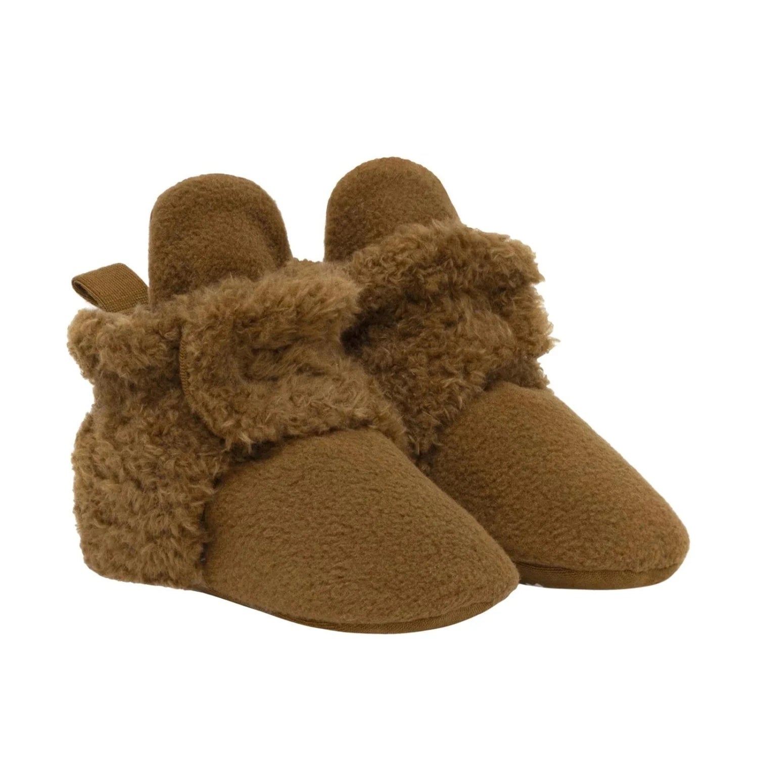 Robeez Baby Sully Snap Booties in camel, side view