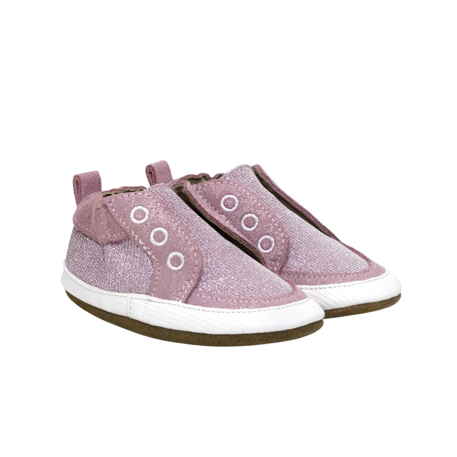 Robeez Baby Stylish Staci Soft Soles in pastel pink, pair side view