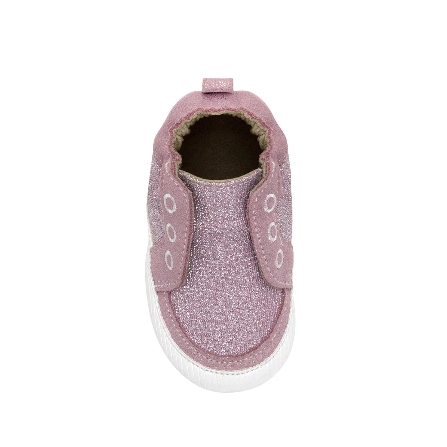 Robeez Baby Stylish Staci Soft Soles in pastel pink, top view