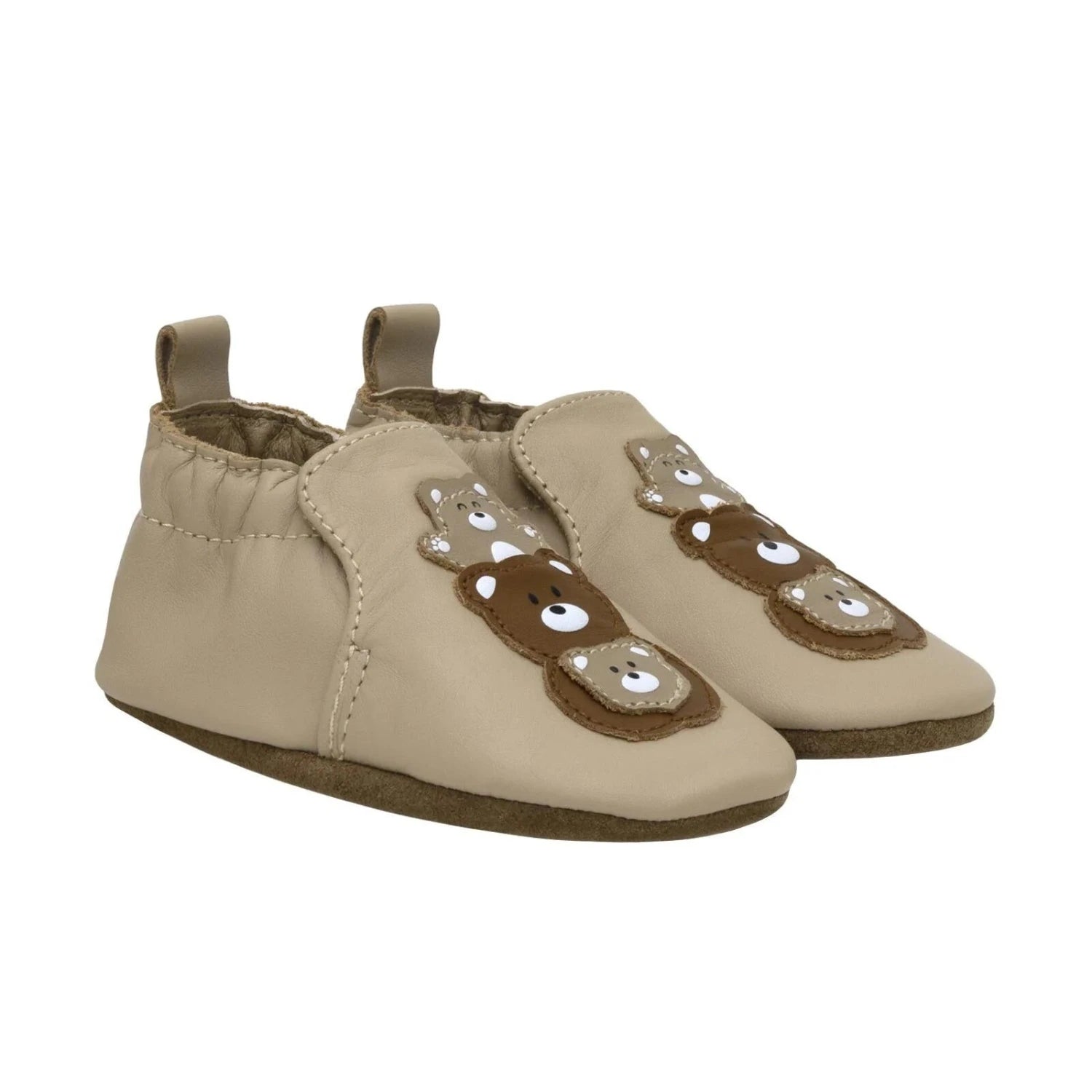 Robeez Bear Hugs Soft Soles in tan, side view