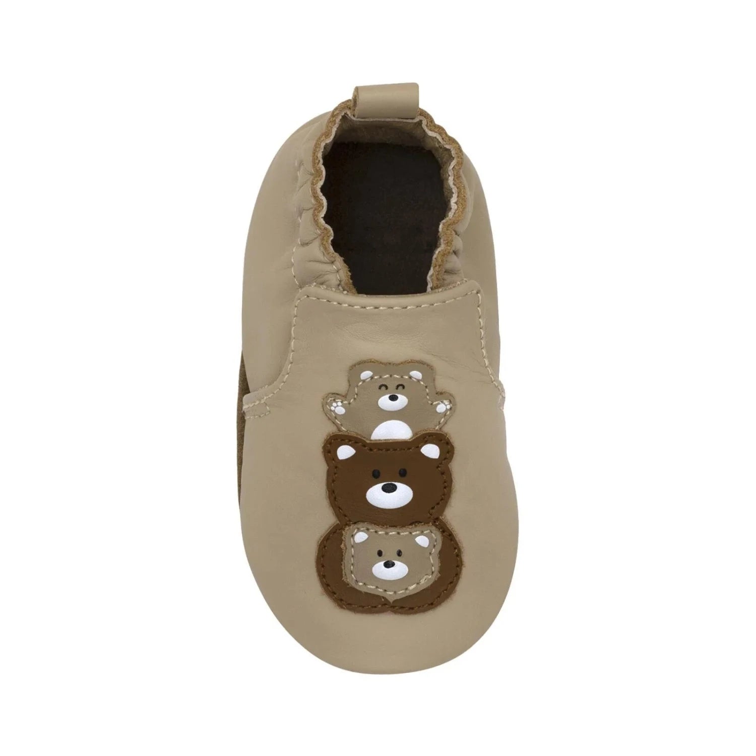 Robeez Bear Hugs Soft Soles in tan, top view