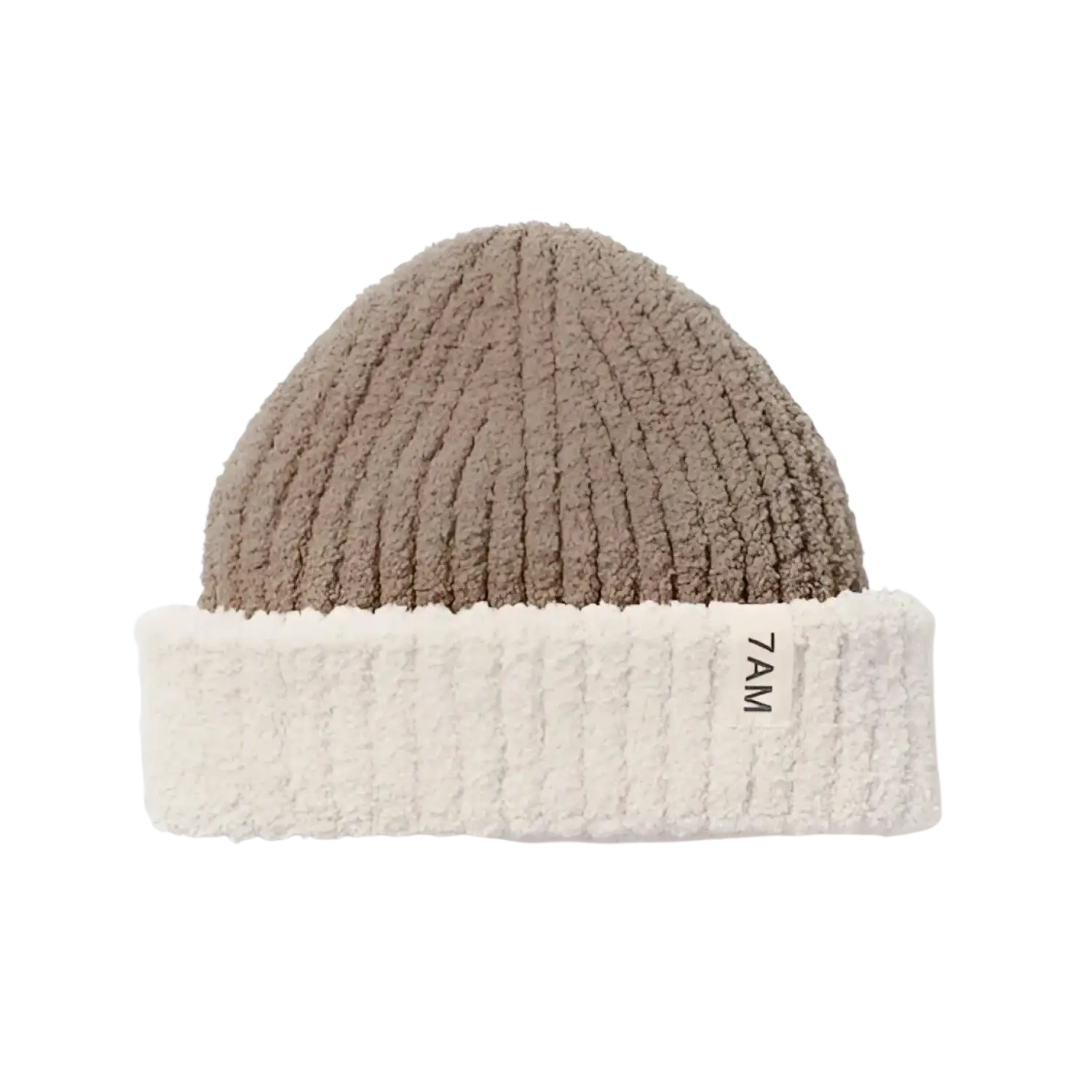 7am Enfant Baby 2-Tone Ribbed Fuzzy Beanie in ecru, flat front 