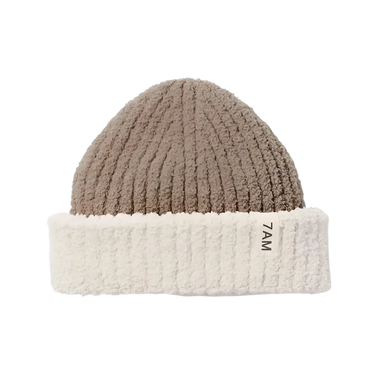 7am Enfant Baby 2-Tone Ribbed Fuzzy Beanie in ecru, flat front 