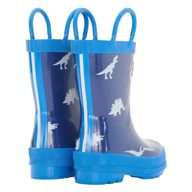 Hatley Kid's Rain Boots with Handles in little dinos, back angled view