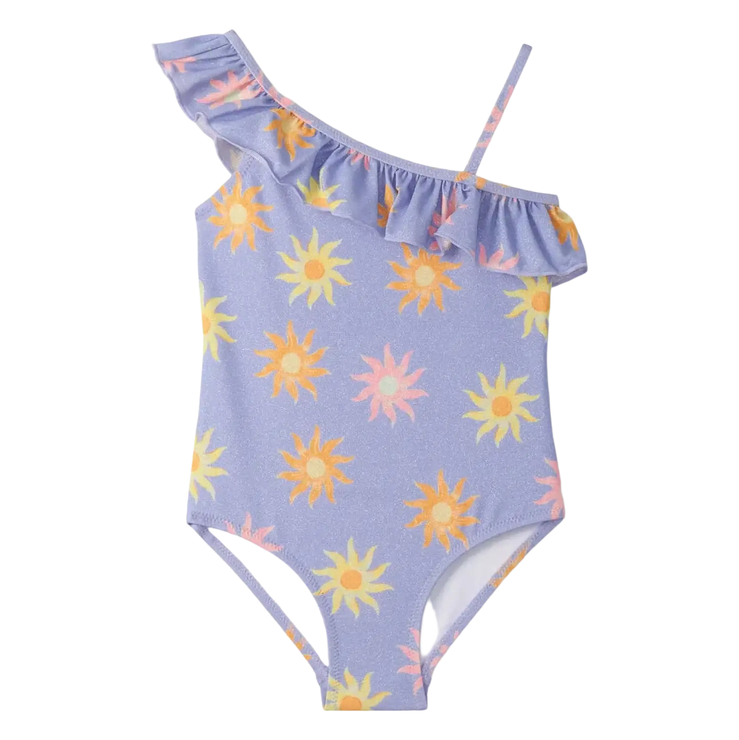 Hatley Girl's Lavender Sunshine One-Shoulder Swimsuit, front view