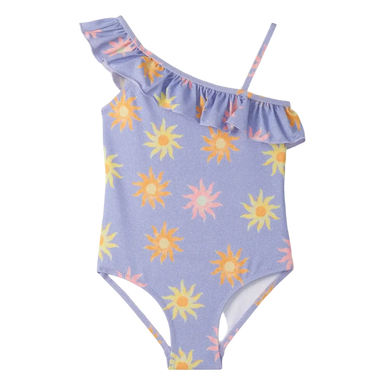 Hatley Girl's Lavender Sunshine One-Shoulder Swimsuit, front view