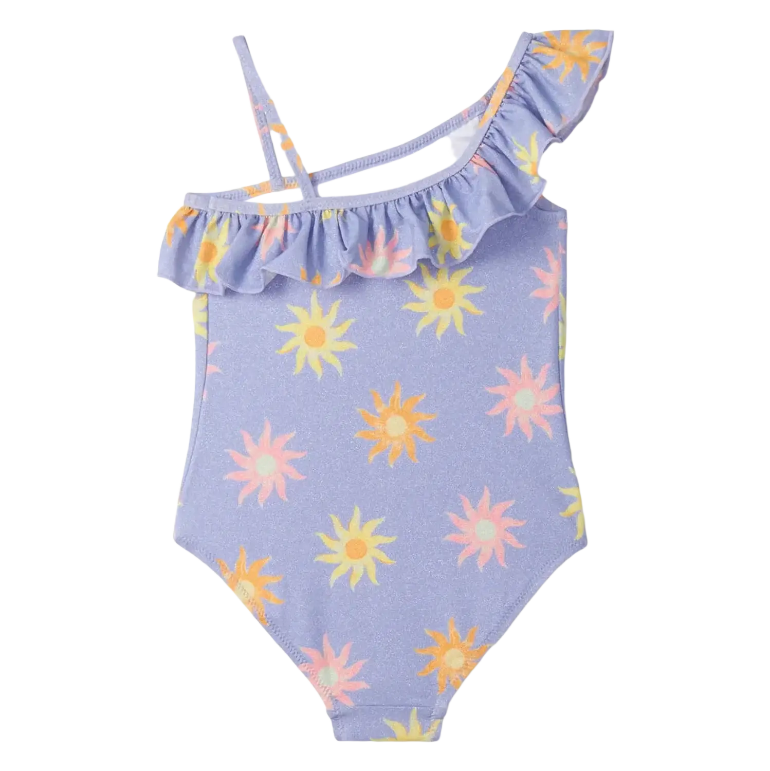Hatley Girl's Lavender Sunshine One-Shoulder Swimsuit, back view