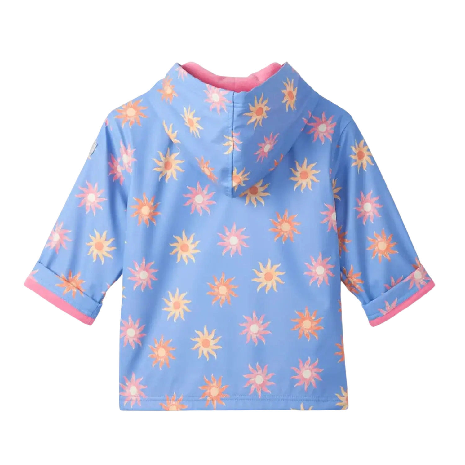 Hatley Kid's Zip-Up Rain Jacket in faded suns, flat back view