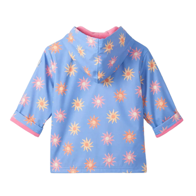 Hatley Kid's Zip-Up Rain Jacket in faded suns, flat back view