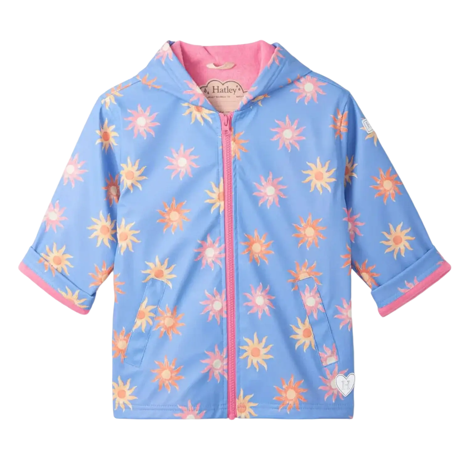 Hatley Kid's Zip-Up Rain Jacket in faded suns, front view