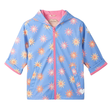 Hatley Kid's Zip-Up Rain Jacket in faded suns, front view