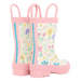 Hatley Kid's Rain Boots with Handles in little garden chicks, back angled view
