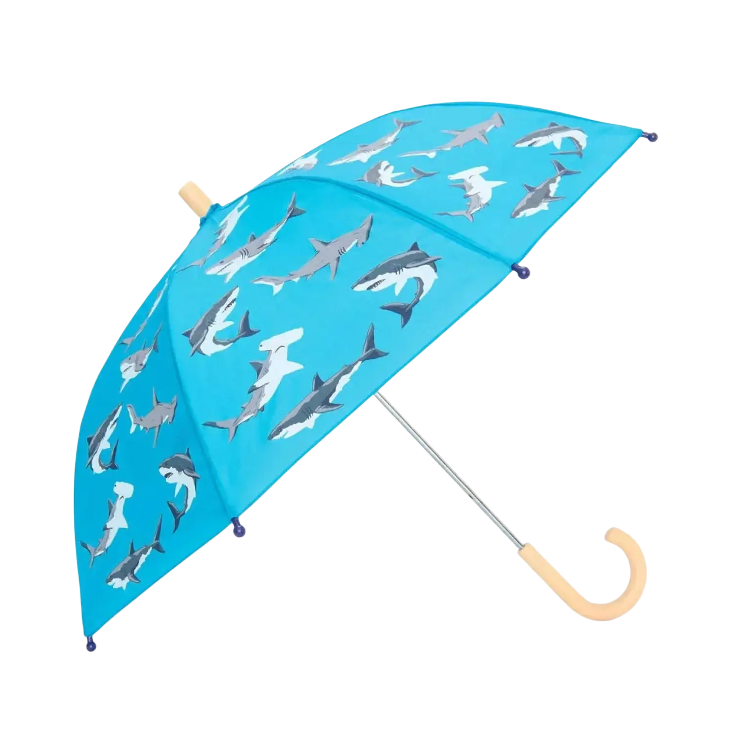 Hatley Kids Umbrella in shark party, open side view