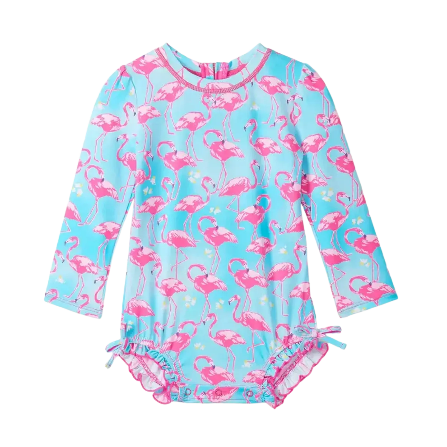 Hatley Baby Girls Flamingos One-Piece Rashguard Swimsuit, front view