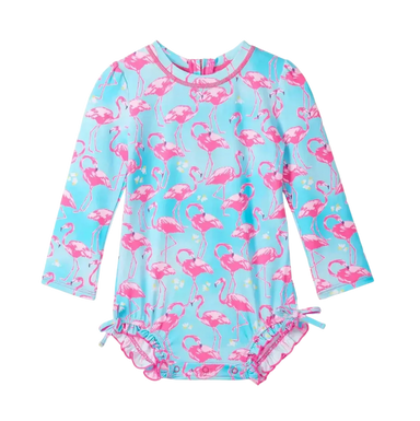 Hatley Baby Girls Flamingos One-Piece Rashguard Swimsuit, front view