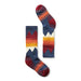 Smartwool Ski Light over the calf socks in blue, red, orange, yellow and white playful mountain print.