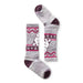 Smartwool Wintersport over the calf kid socks. Grey socks with white polar bears and pink, purple and white accents.